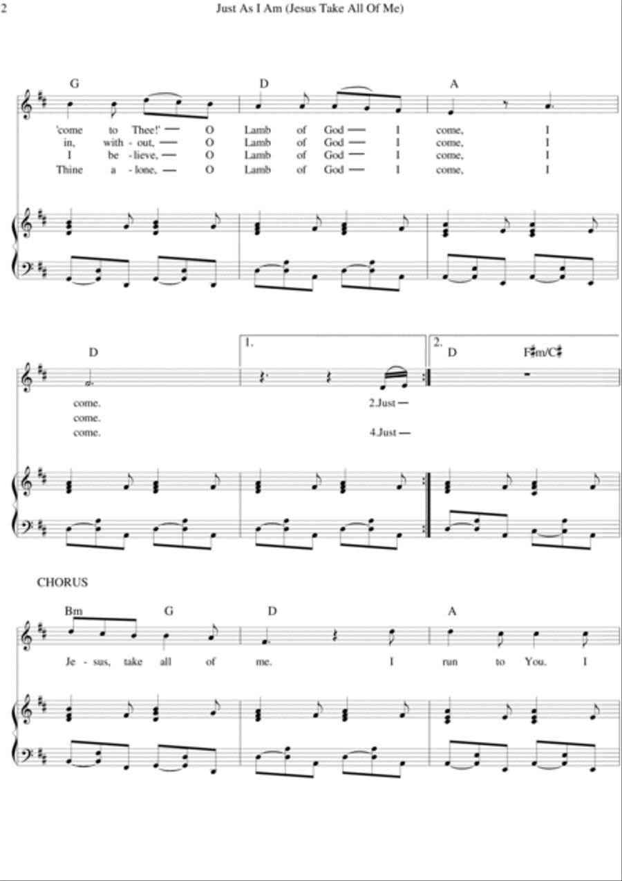 Jesus Take All Of Me (just As I Am) Piano, Vocal, Guitar scores gallery preview page 2