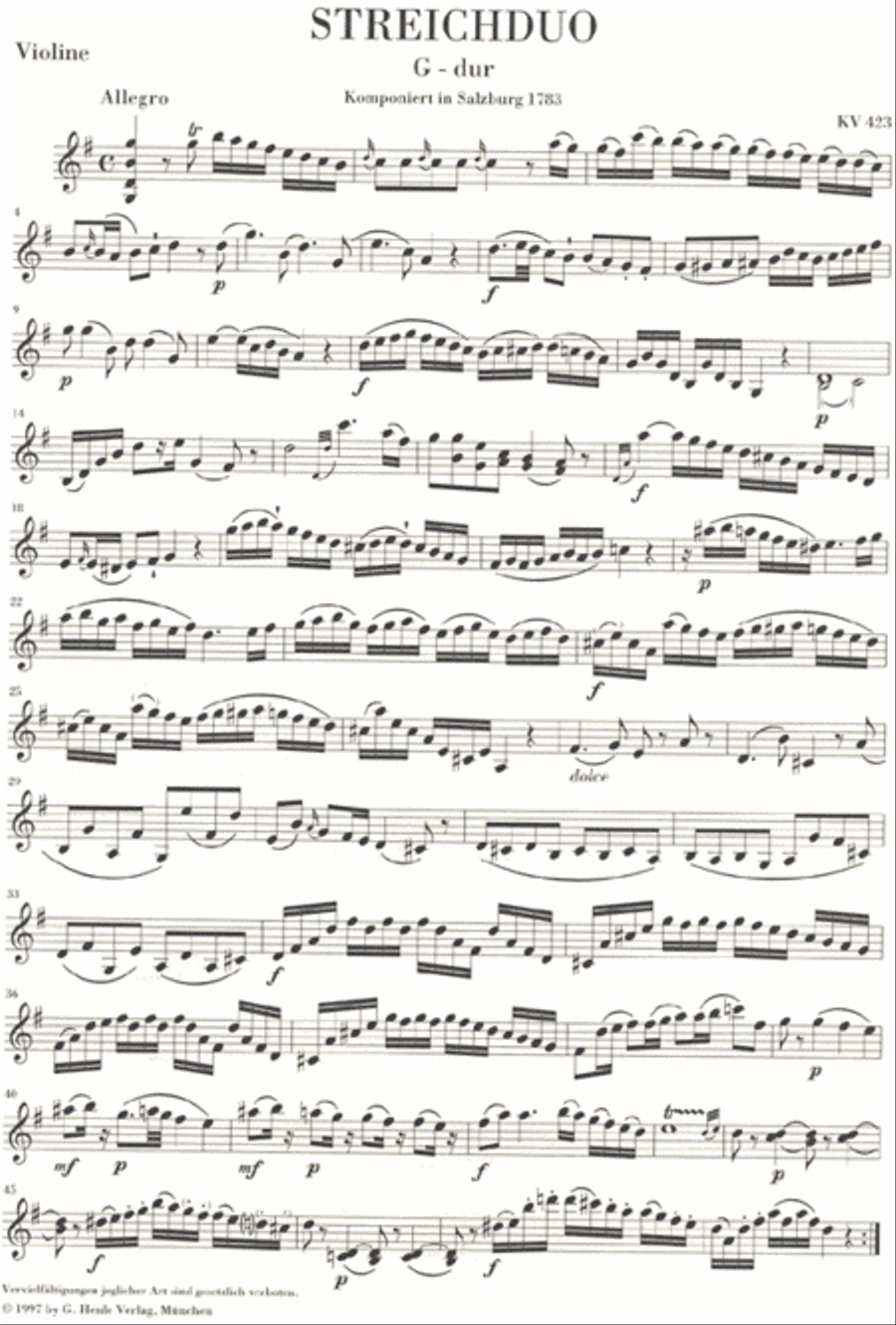 String Duos for Violin and Viola K423, 424 String Duet scores gallery preview page 4