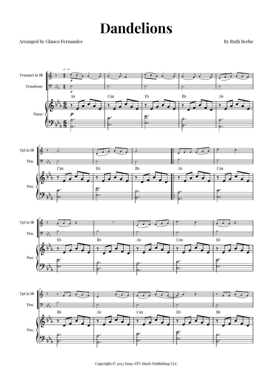 Dandelions Brass Duet scores gallery preview page 1