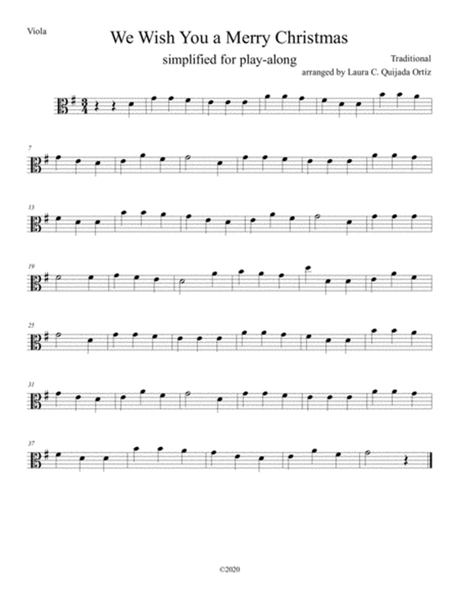 We Wish A Merry Christmas-simplified for beginner viola. VIOLA PART FOR PLAY-ALONG TRACK image number null