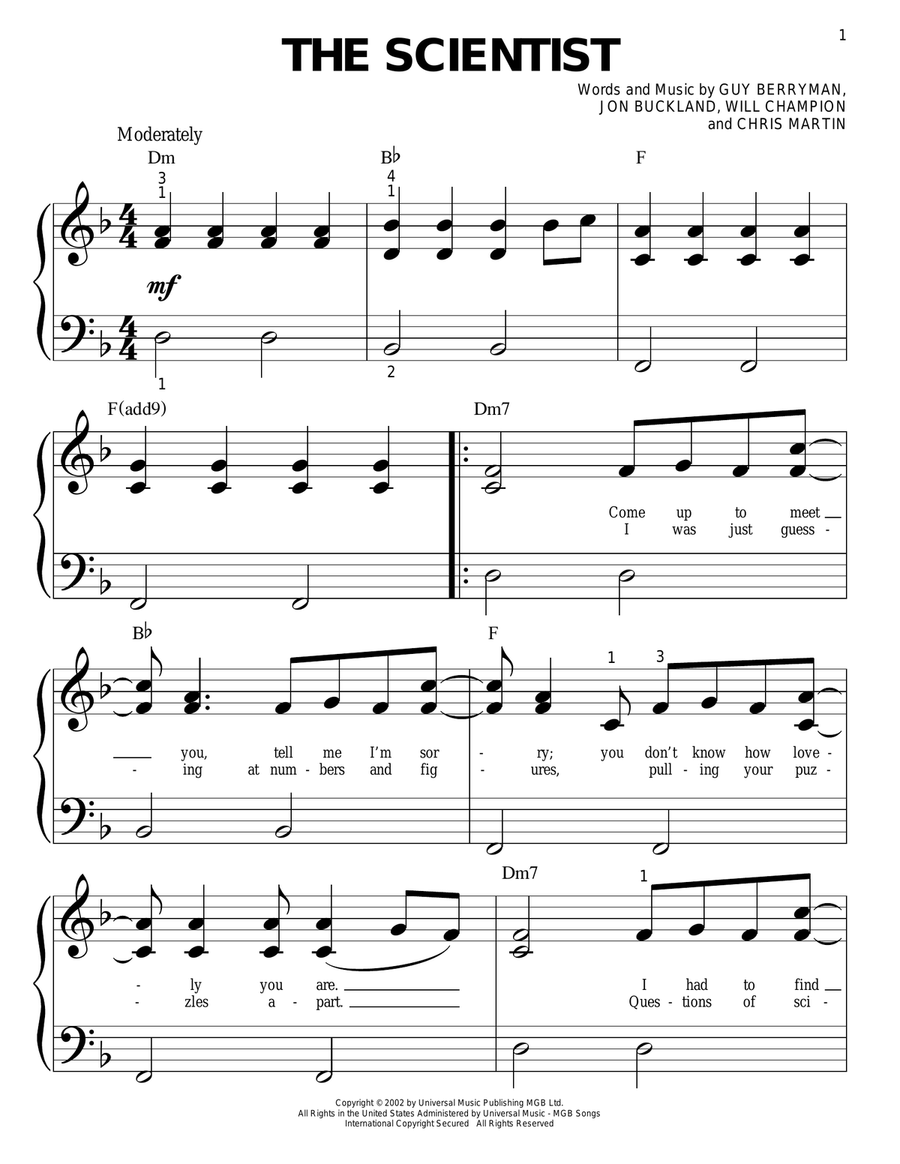The Scientist Easy Piano scores gallery preview page 1