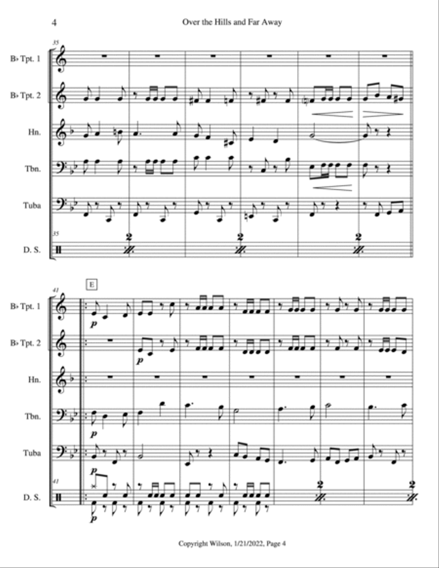 Over the Hills and Far Away Brass Quintet scores gallery preview page 5
