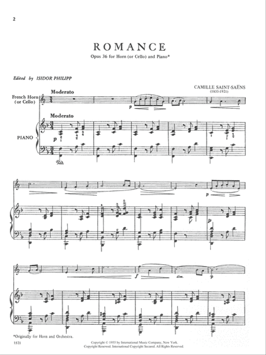 Romance, Opus 36, For Horn And Piano Or Cello And Piano Horn scores gallery preview page 2