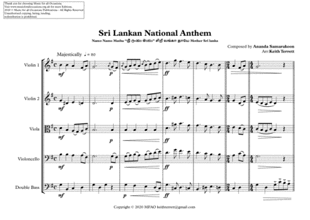 Sri Lankan National Anthem for String Orchestra (MFAO World National Anthem Series) image number null