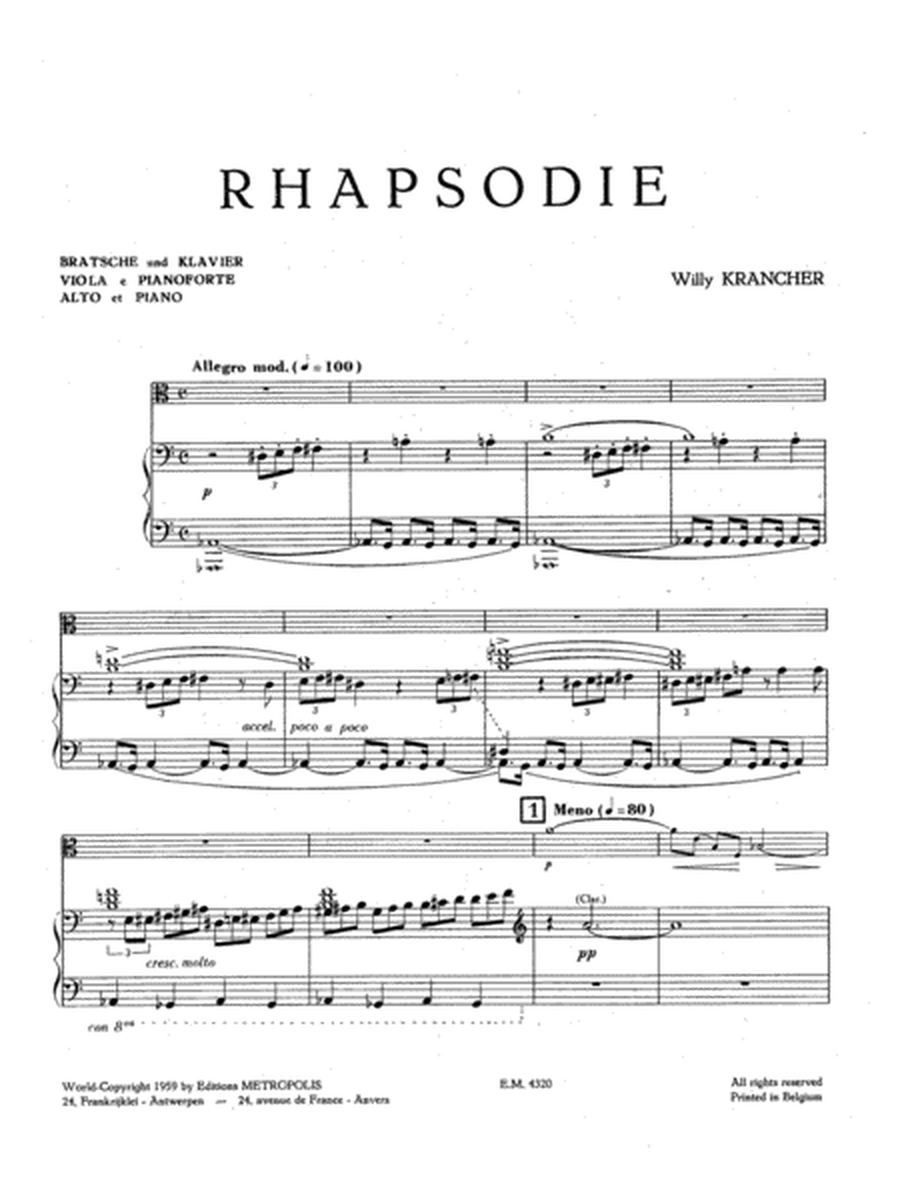 Rhapsodie for Viola and Piano