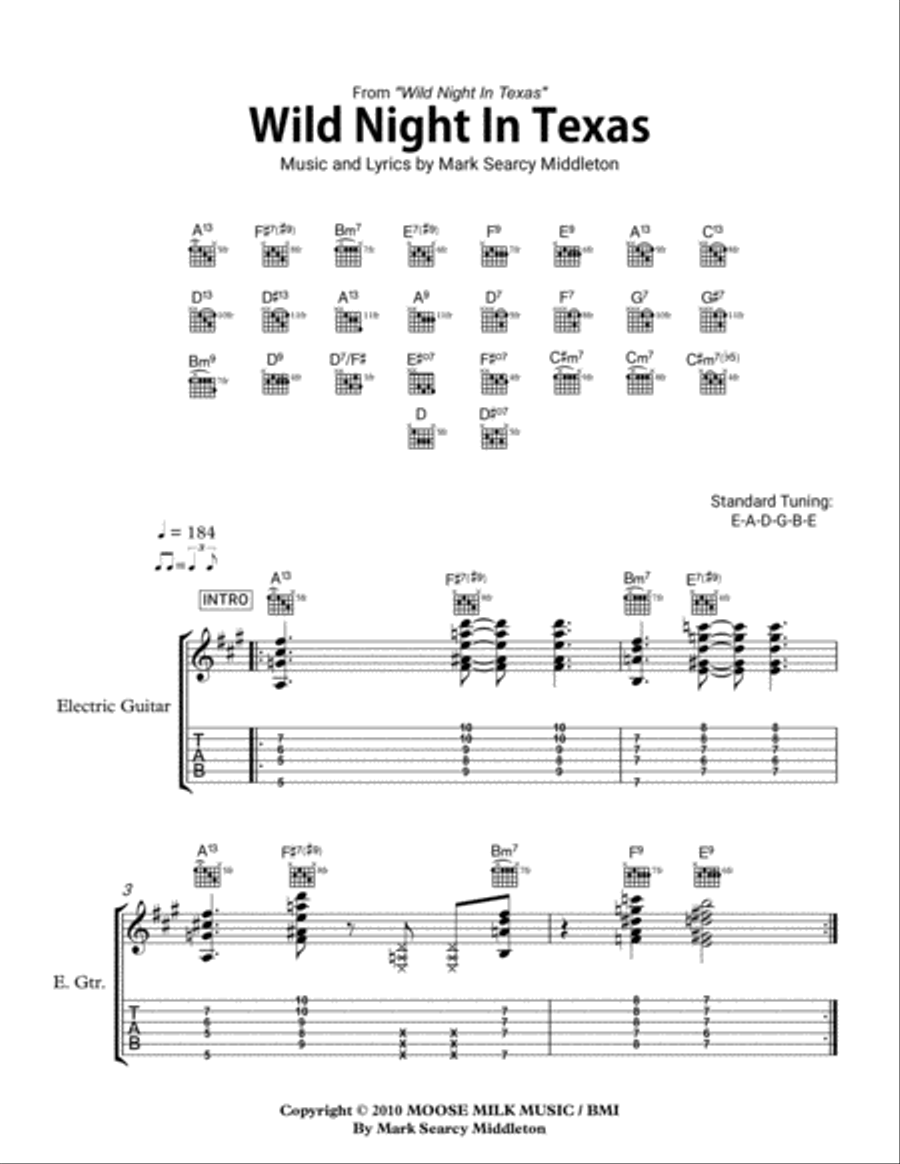 Wild Night In Texas Electric Guitar scores gallery preview page 1