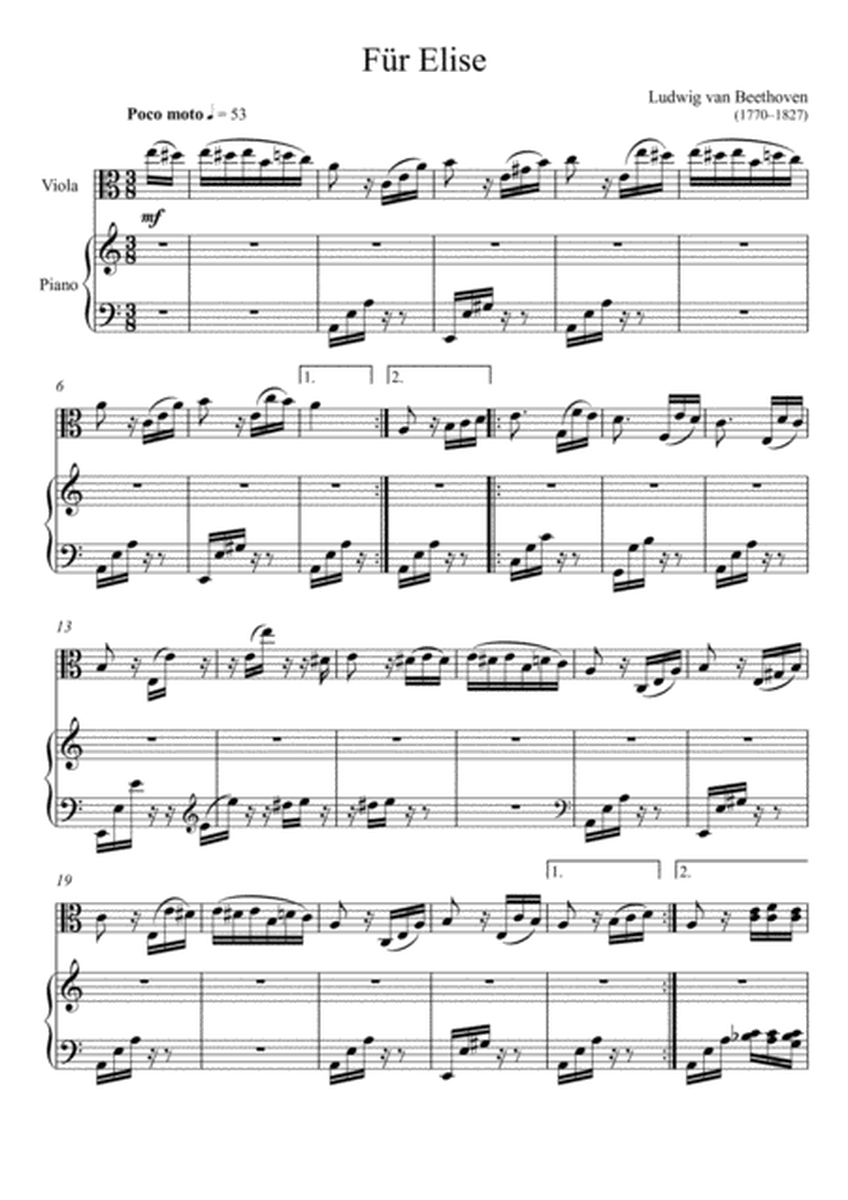Beethoven - Für Elise (Viola Solo) image number null