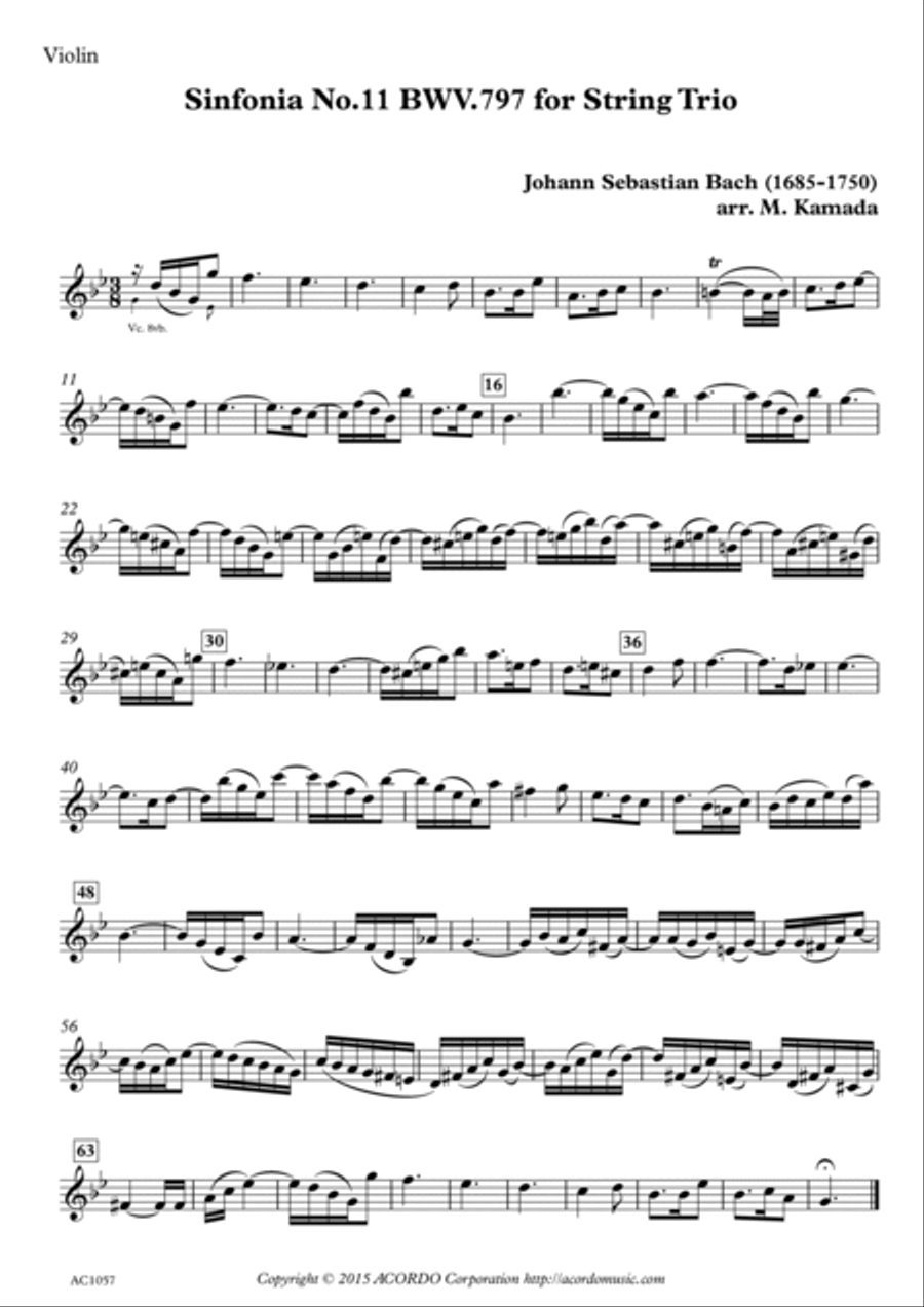 Sinfonia No.11 BWV.797 for String Trio image number null