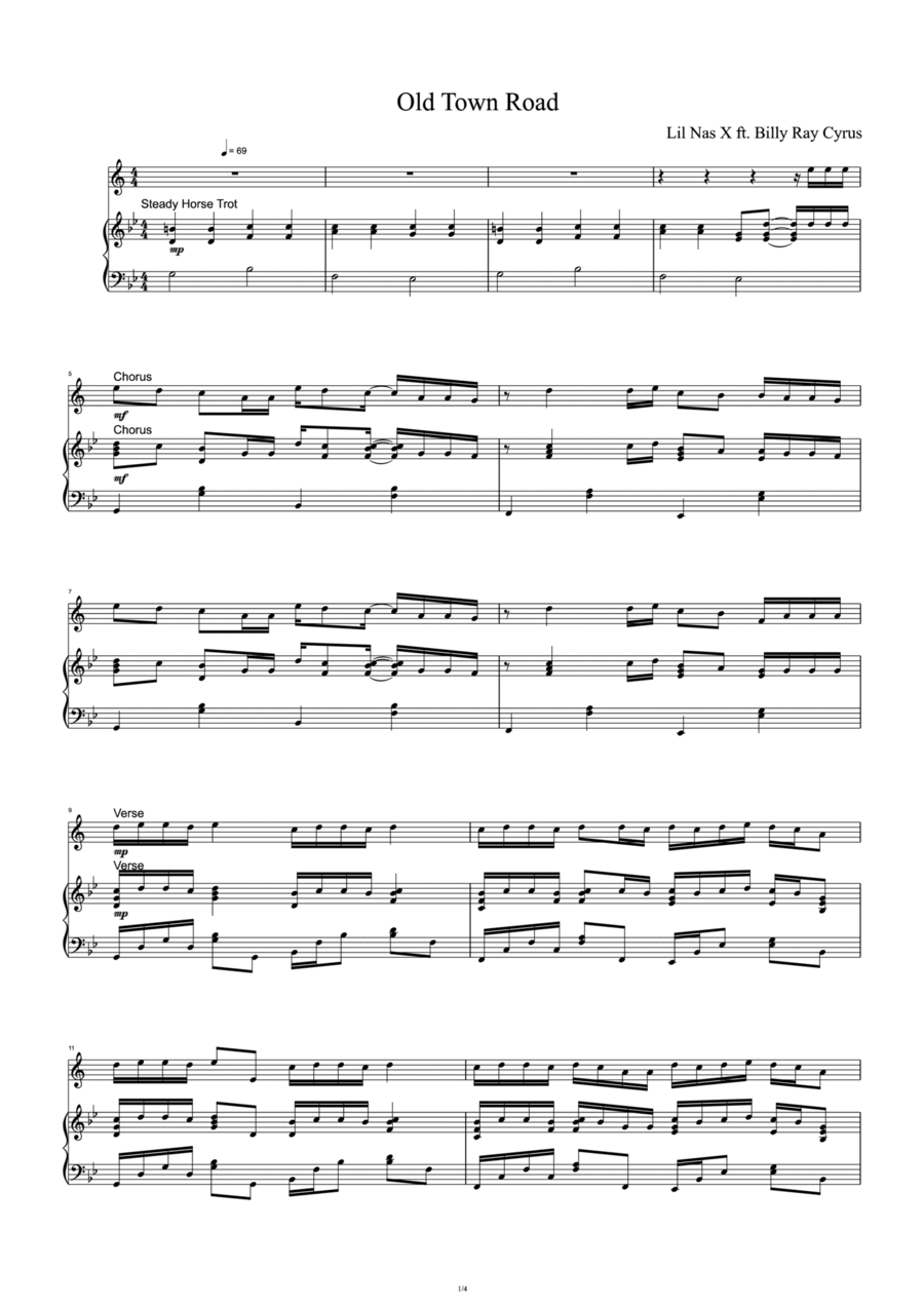 Old Town Road (Remix) Voice scores gallery preview page 1