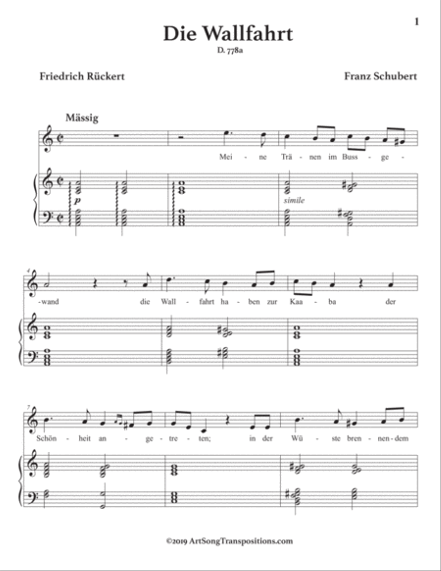 SCHUBERT: Die Wallfahrt, D. 778a (transposed to A minor) Voice scores gallery preview page 2