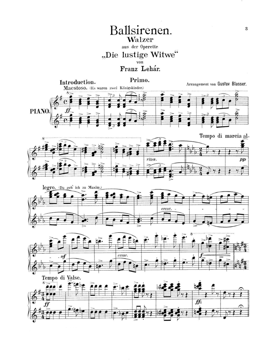 Lehar The Merry Widow Waltz, for piano duet(1 piano, 4 hands), PL801