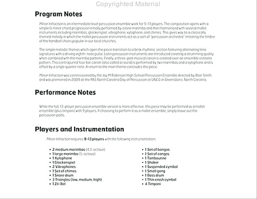 Minor Infraction Percussion Ensemble scores gallery preview page 3