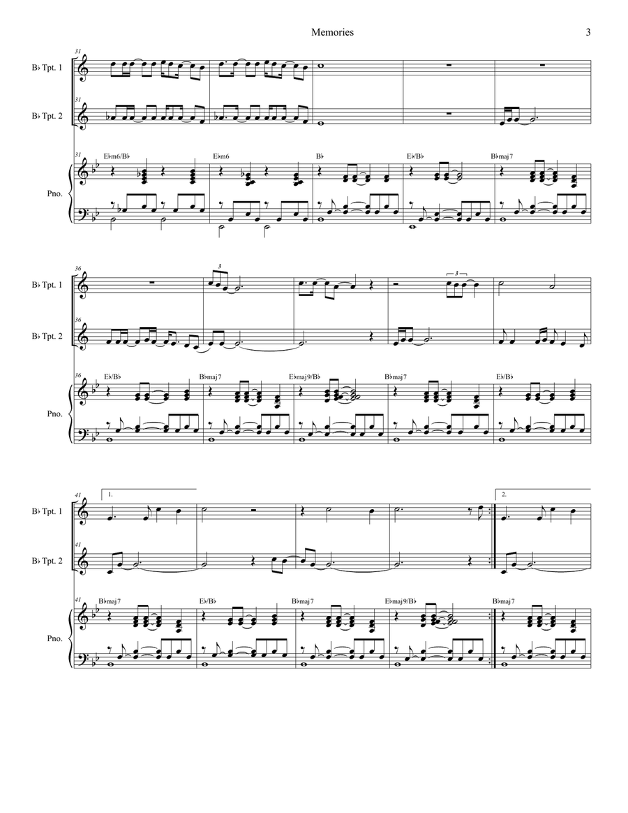 Memories Trumpet Duet scores gallery preview page 3