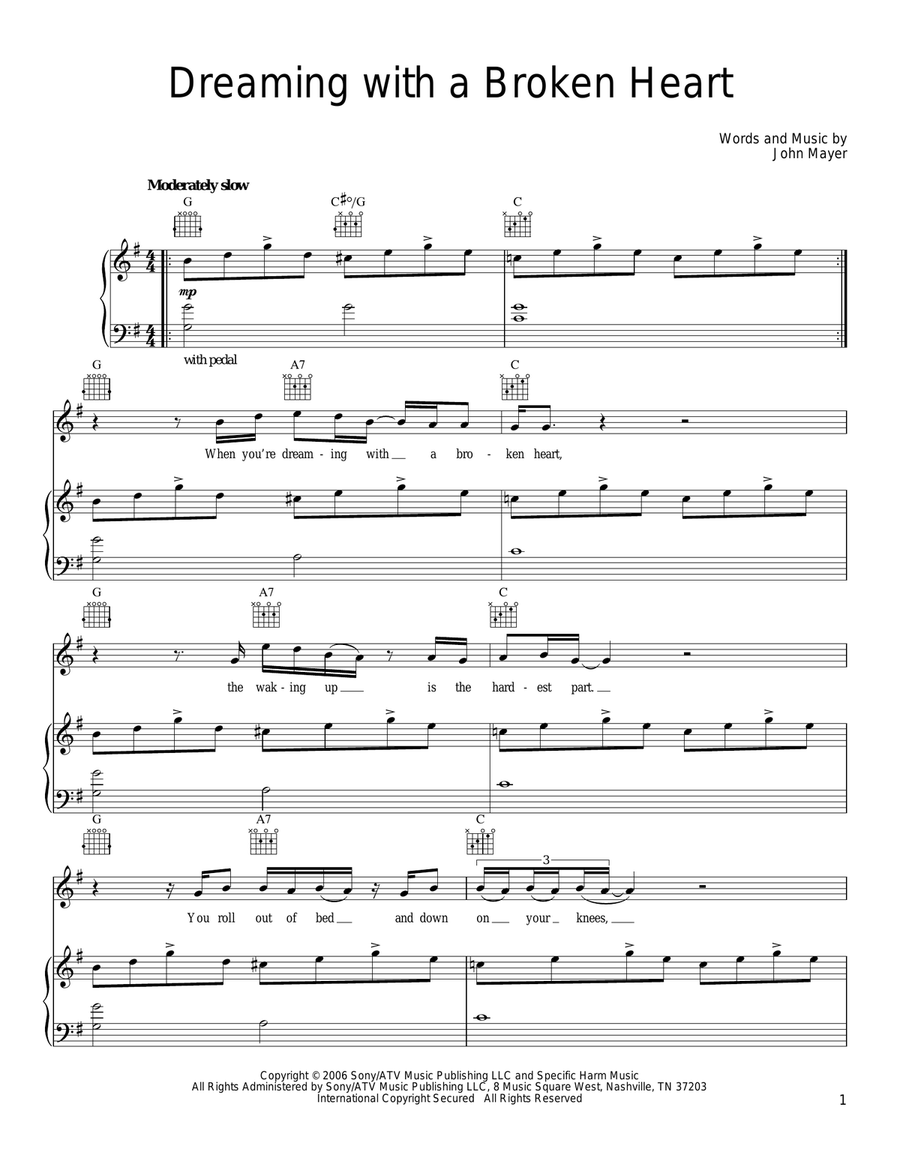 Dreaming With A Broken Heart Piano, Vocal, Guitar scores gallery preview page 1