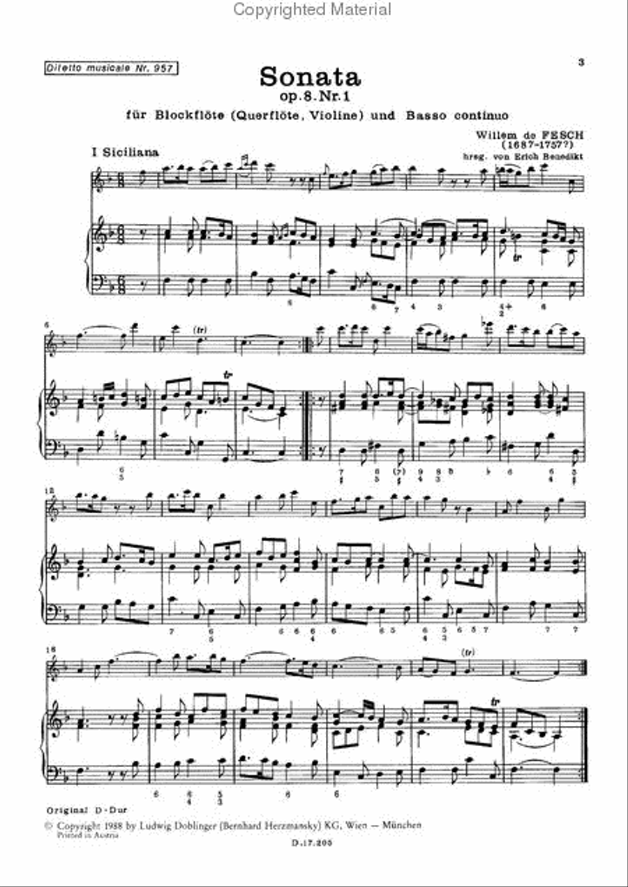 6 Sonaten op. 8, Sonata Nr. 1 F-Dur Flute scores gallery preview page 2
