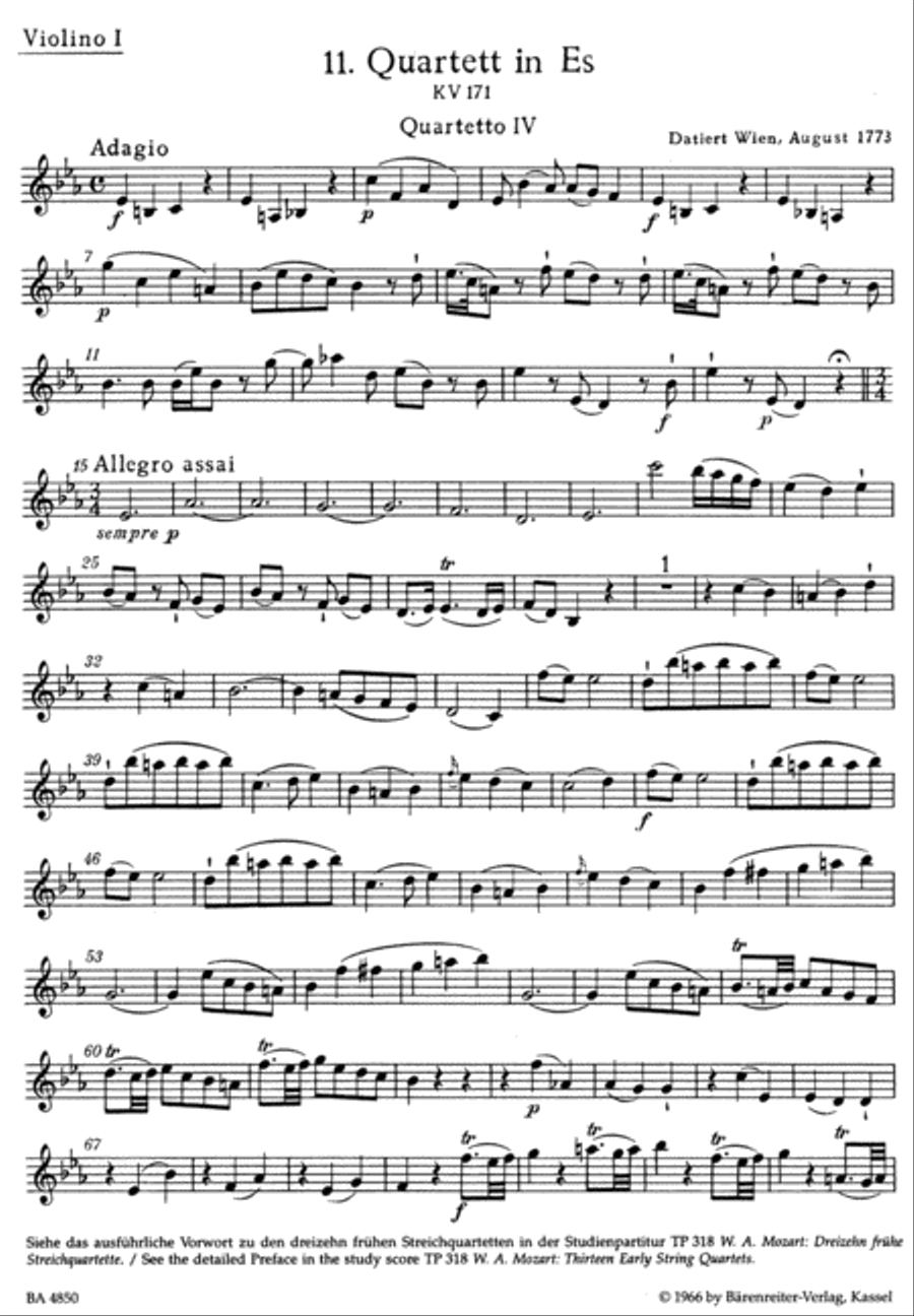 Die dreizehn fruhen Streichquartette, Heft IV No. 11-13 String Quartet scores gallery preview page 2