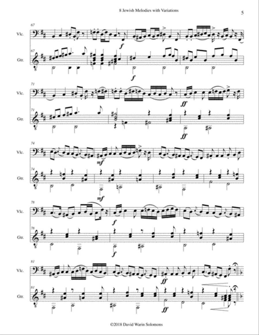 8 Jewish Melodies with Variations for cello and guitar String Duet scores gallery preview page 5