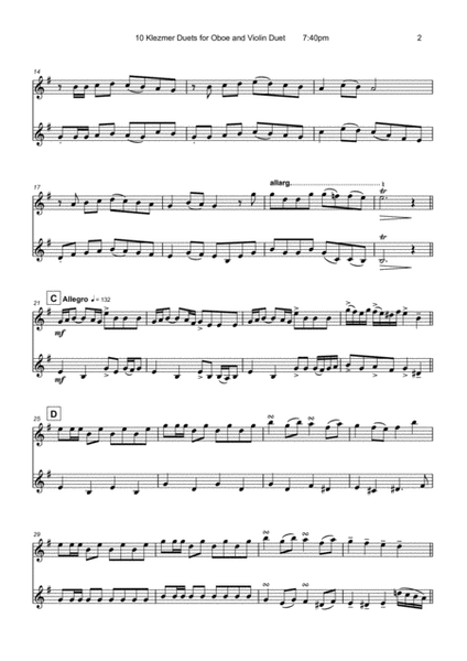 10 Klezmer Duets for Oboe and Violin