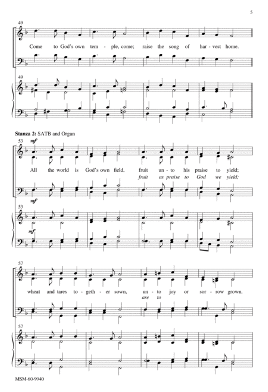 Come, Ye Thankful People, Come 4-Part scores gallery preview page 5