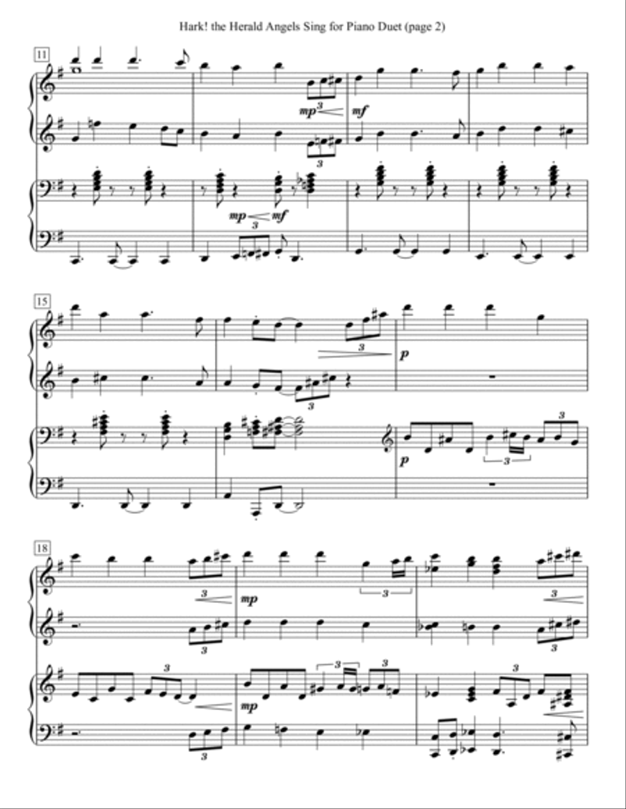 Hark! the Herald Angels Sing for Piano Duet 1 Piano, 4-Hands scores gallery preview page 2