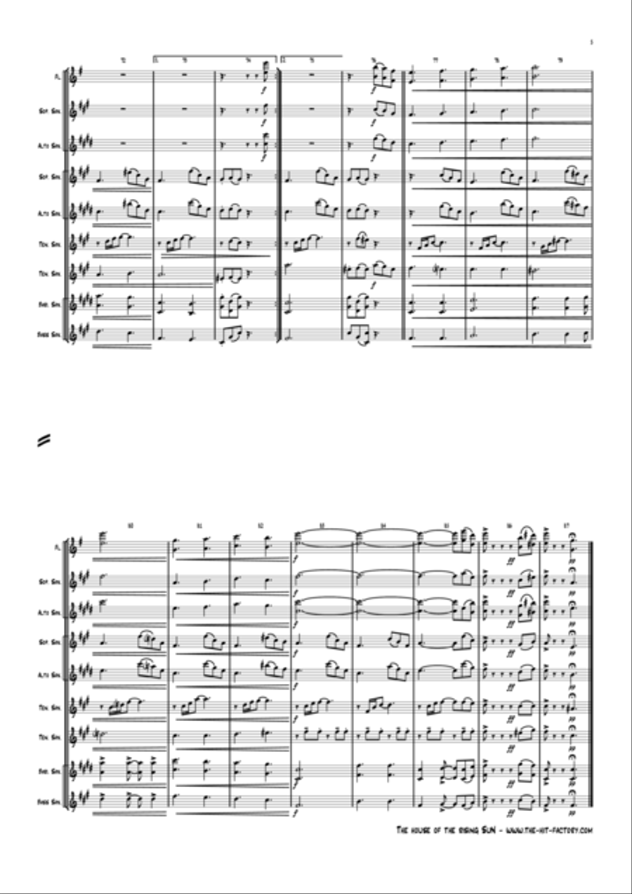 The House Of The Rising Sun Saxophone Quintet scores gallery preview page 6