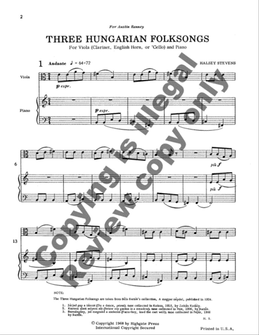 Three Hungarian Folksongs