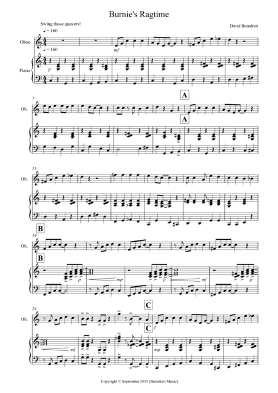 Burnie's Ragtime for Oboe and Piano Woodwind Duet scores gallery preview page 1