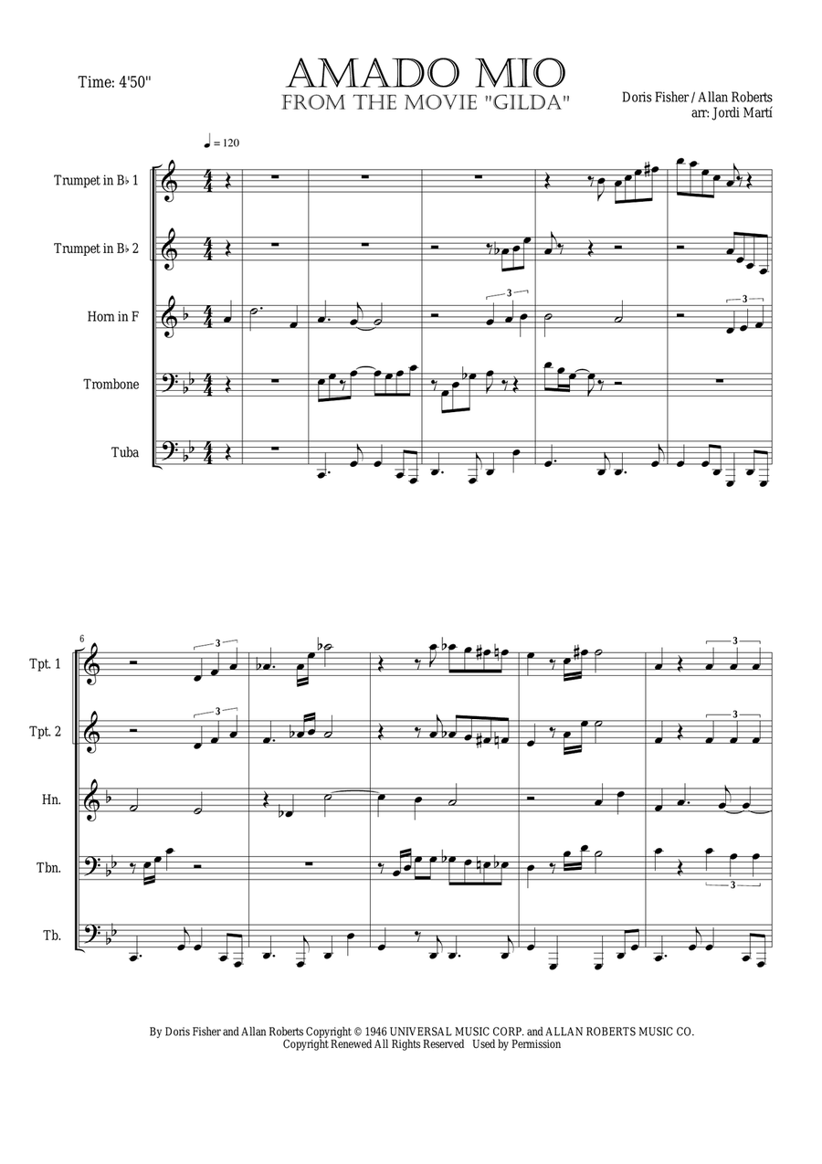 Amado Mio Amado Mio Brass Ensemble scores gallery preview page 3