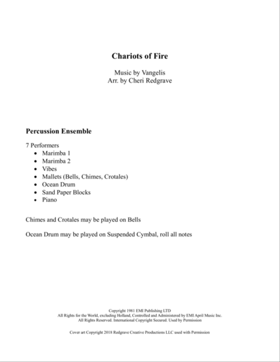 Chariots Of Fire from the Feature Film CHARIOTS OF FIRE Percussion Ensemble scores gallery preview page 2