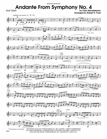 Andante From Symphony No. 4 - Violin 2