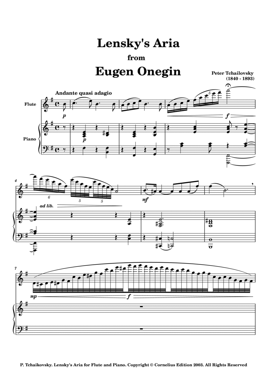 Tchaikovsky Concert Paraphrase on Lensky's Aria from Eugene Onegin Flute and Piano Woodwind Duet scores gallery preview page 1