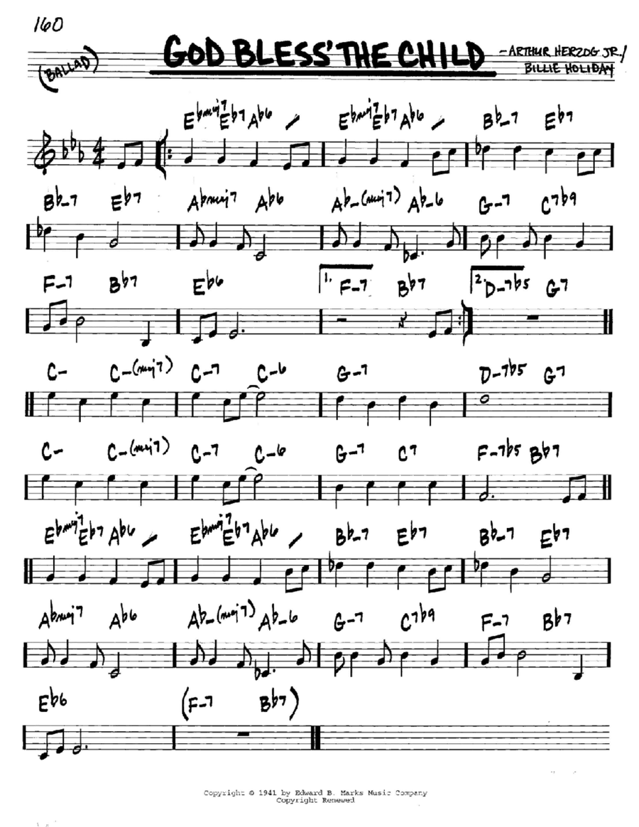 God Bless' The Child C Instrument scores gallery preview page 1