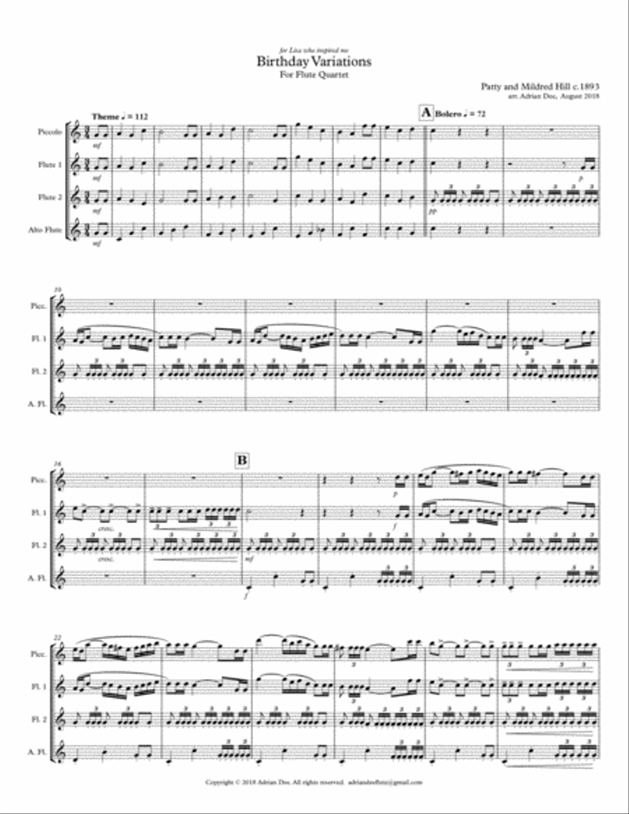 Birthday Variations (Flute Quartet) Flute Quartet scores gallery preview page 3