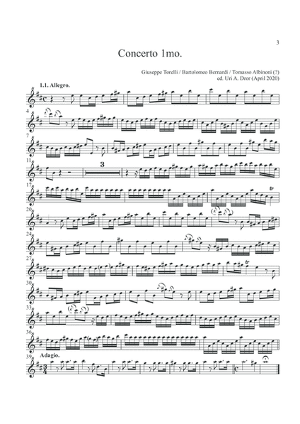 Torelli Recorder Concerti, Original Keys (Sixth Flute), Parts
