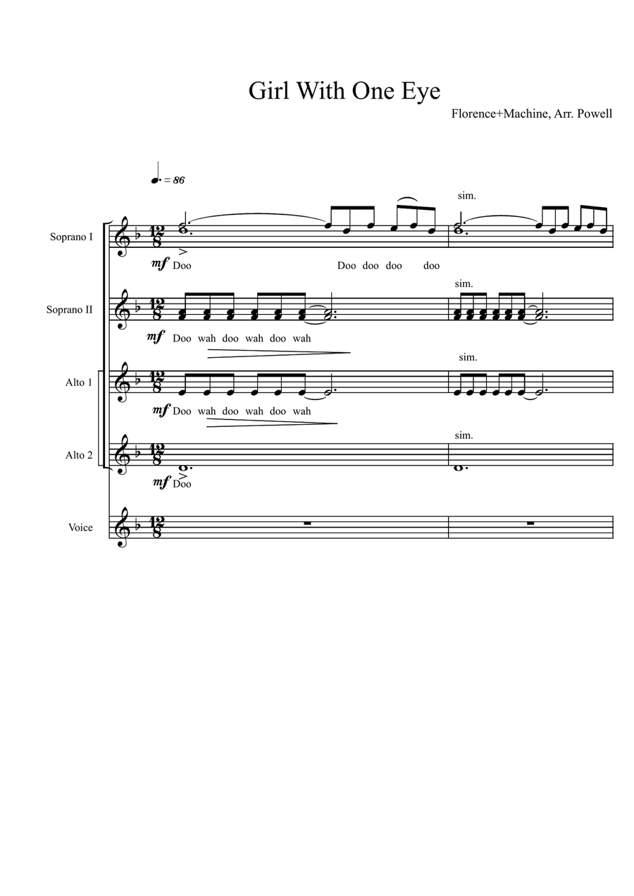 Girl With One Eye Choir scores gallery preview page 1