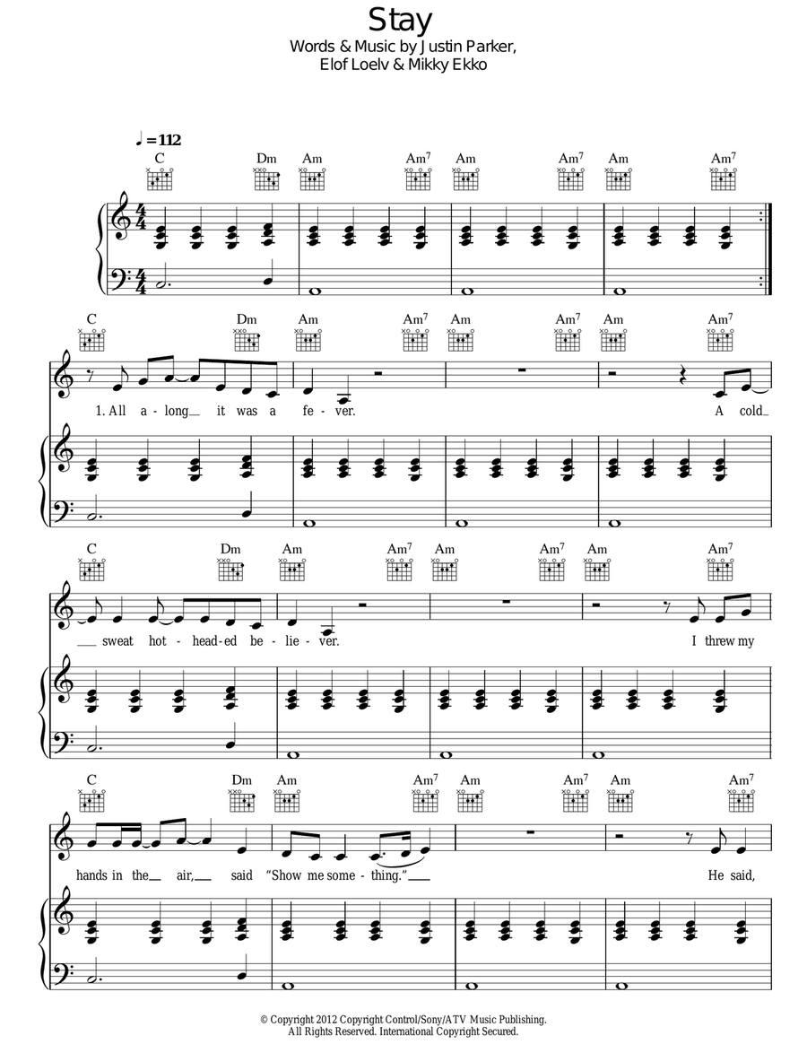 Stay Acoustic Guitar scores gallery preview page 1