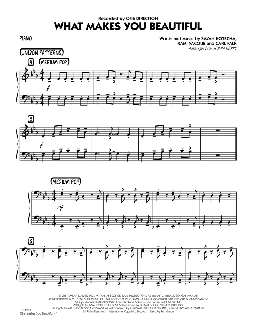 What Makes You Beautiful - Piano Jazz Ensemble scores gallery preview page 1