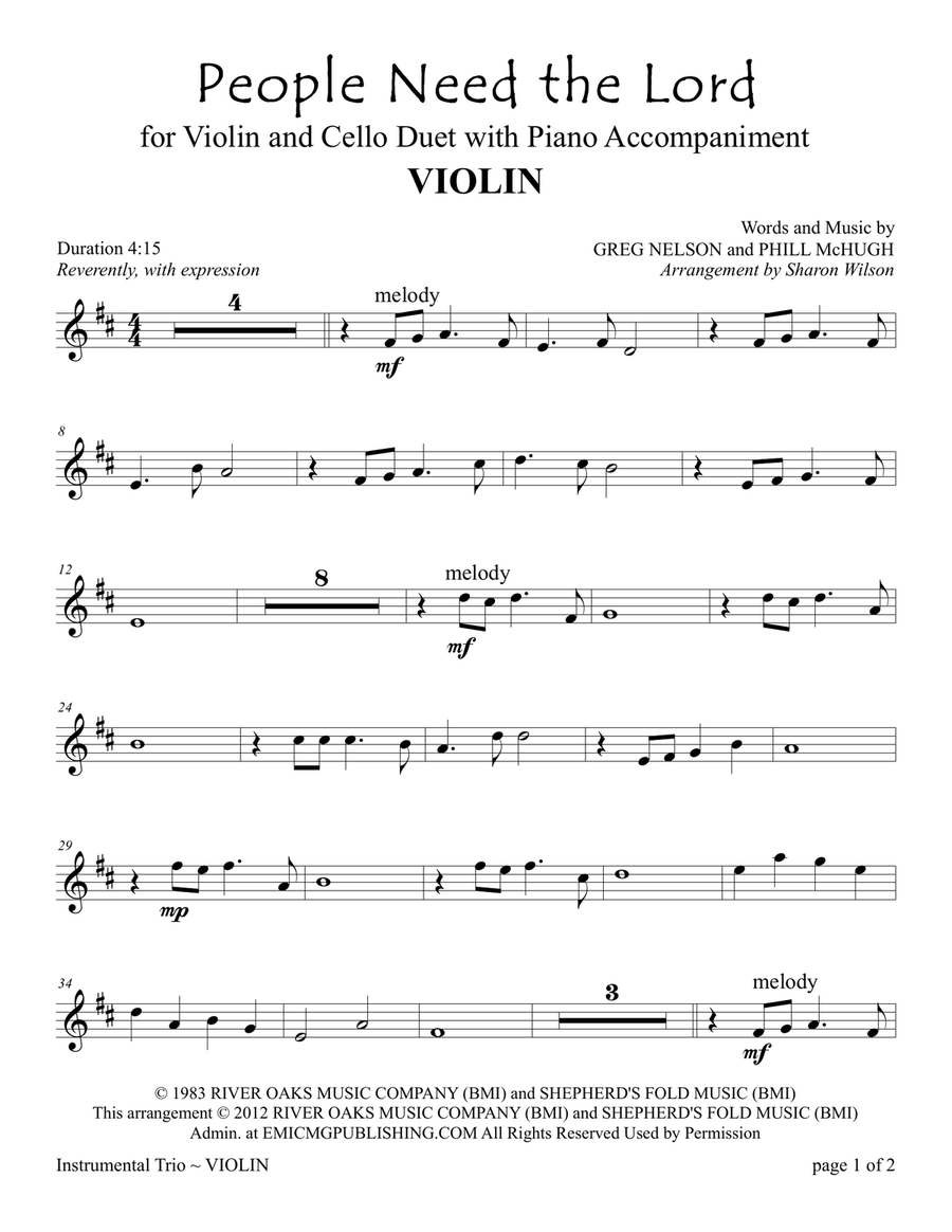 People Need The Lord Piano Trio scores gallery preview page 1