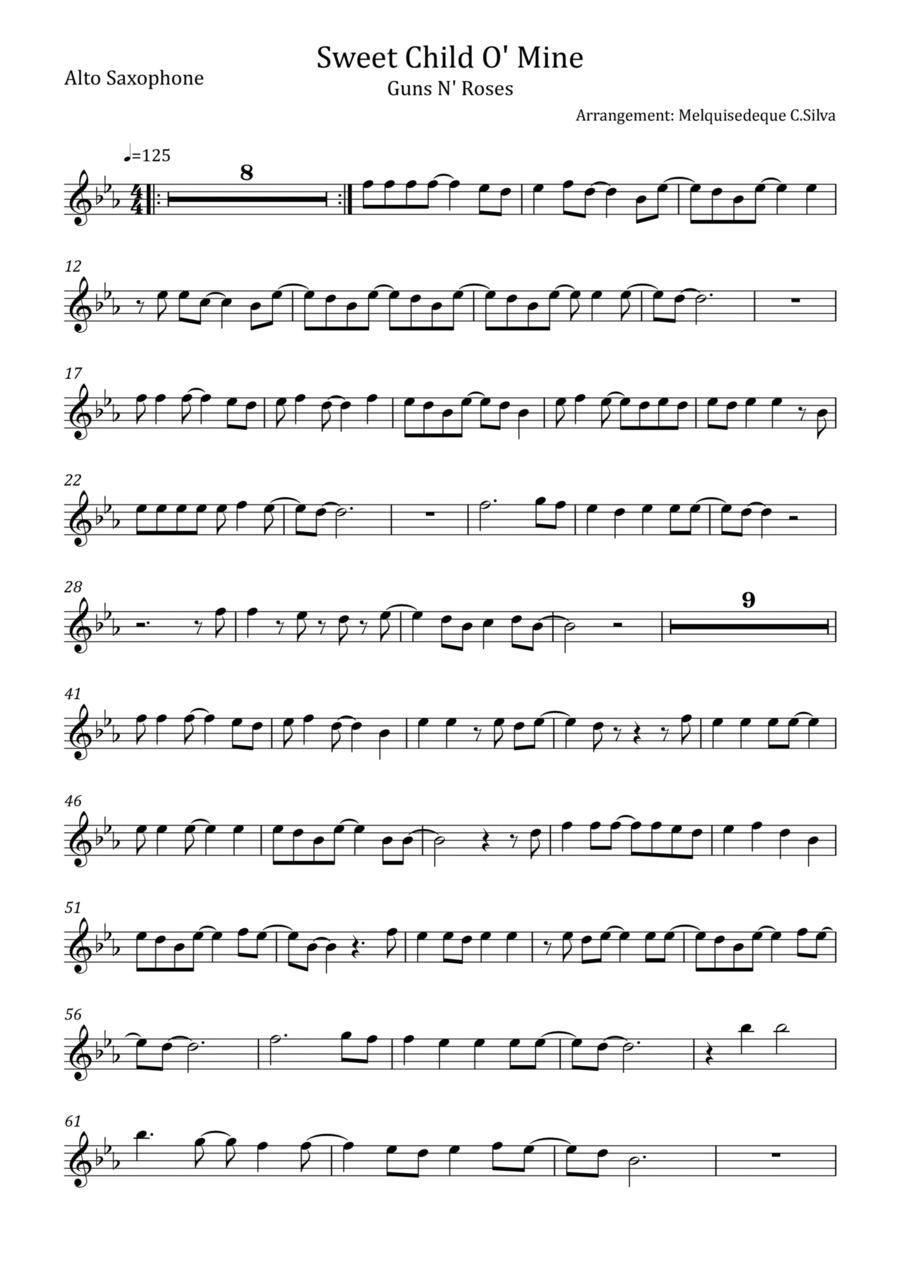 Sweet Child O' Mine Alto Saxophone scores gallery preview page 1