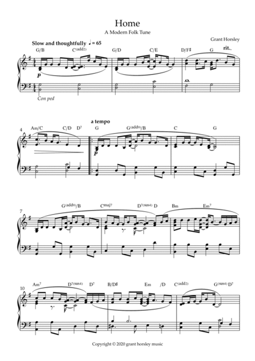 "Home" Original modern folk-tune-Piano solo (with chord symbols) image number null