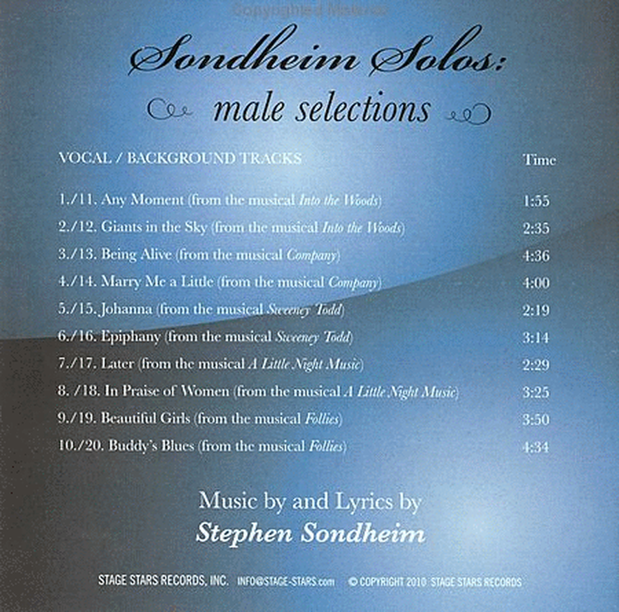 Sondheim Solos, Male Selections (accompaniment/karaoke CD) image number null