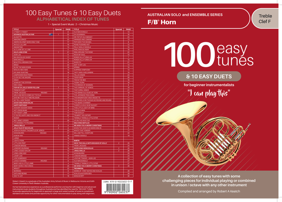 A LEARN TO PLAY book of 100 EASY TUNES & 10 EASY DUETS for Beginner HORN,TREBLE CLEF Brass Duet scores gallery preview page 1