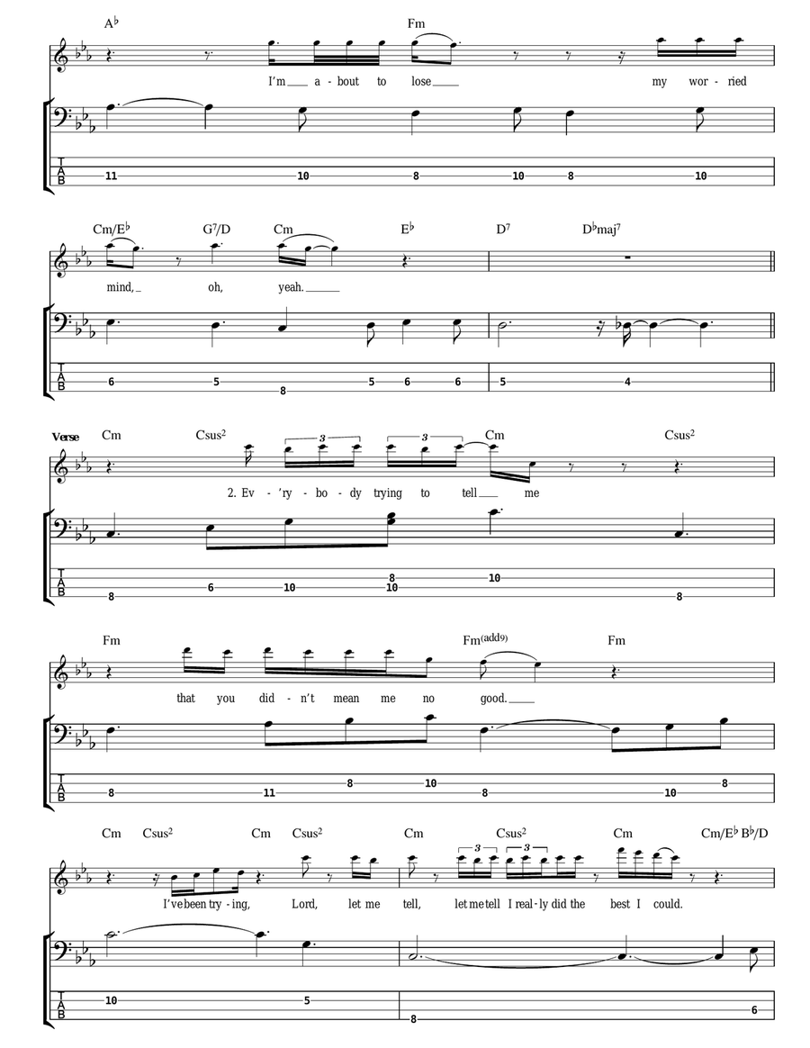 Since I've Been Loving You Bass Guitar Tablature scores gallery preview page 3