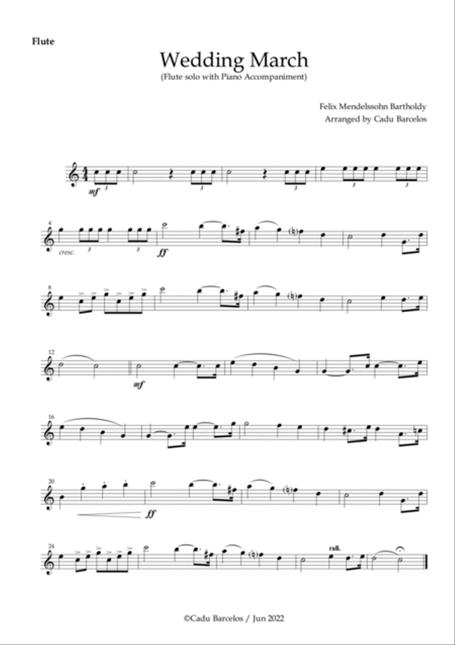 Wedding March - Flute and piano Mendelssohn Flute Solo scores gallery preview page 3
