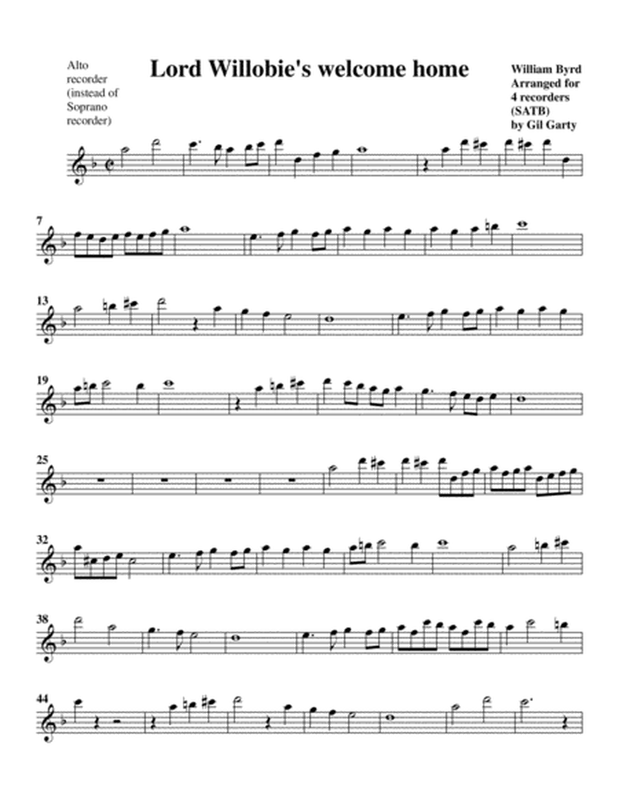 Lord Willobie's welcome home (Rowland) (arrangement for 4 recorders)