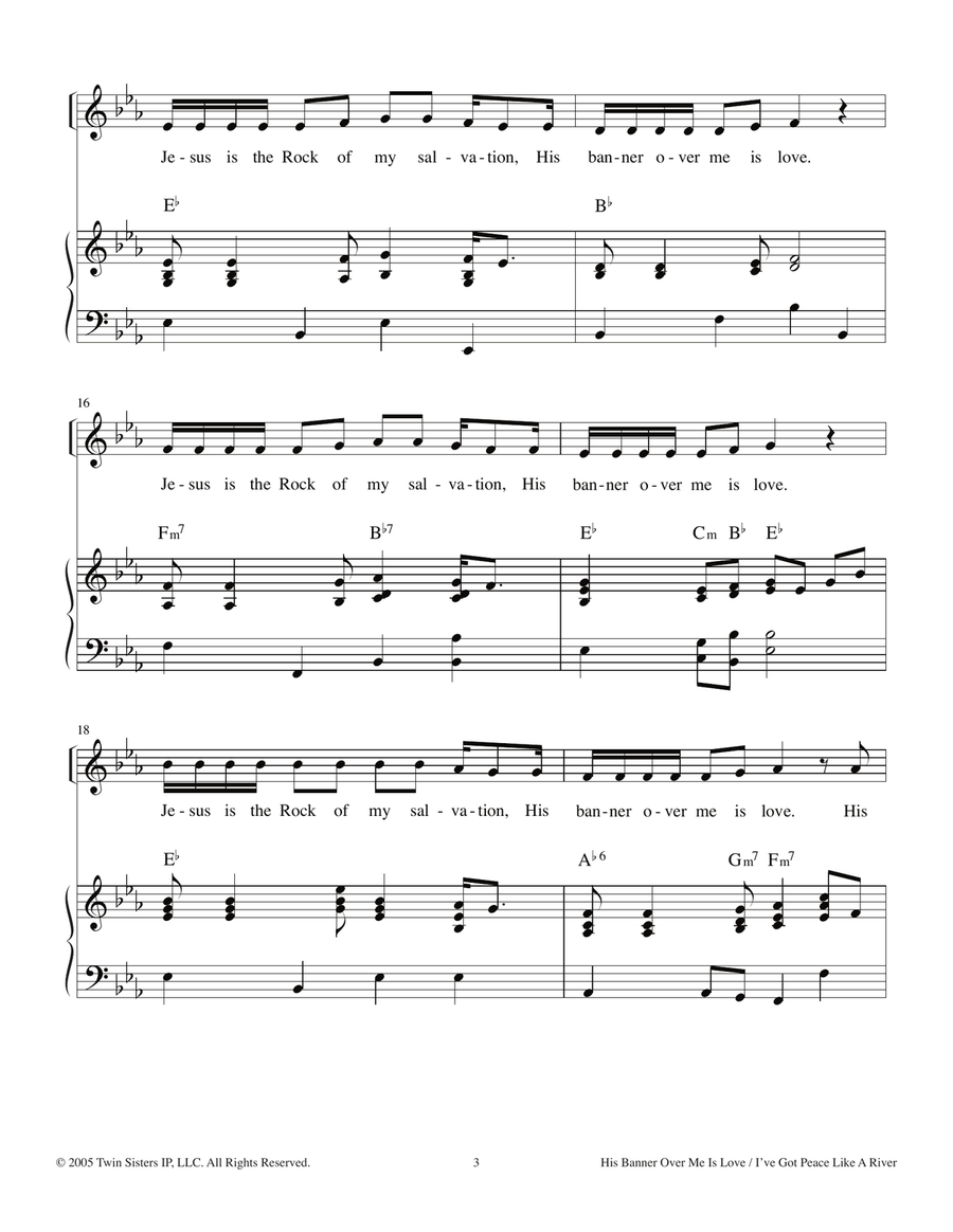 His Banner Over Me Is Love/I've Got Peace Like A River Piano, Vocal scores gallery preview page 3