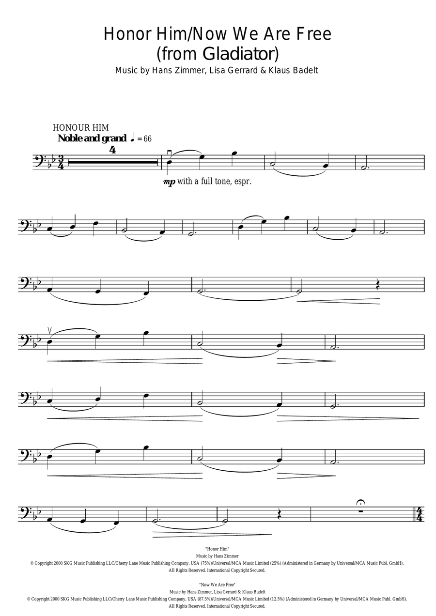 Honor Him/Now We Are Free (from Gladiator) Cello Solo scores gallery preview page 1