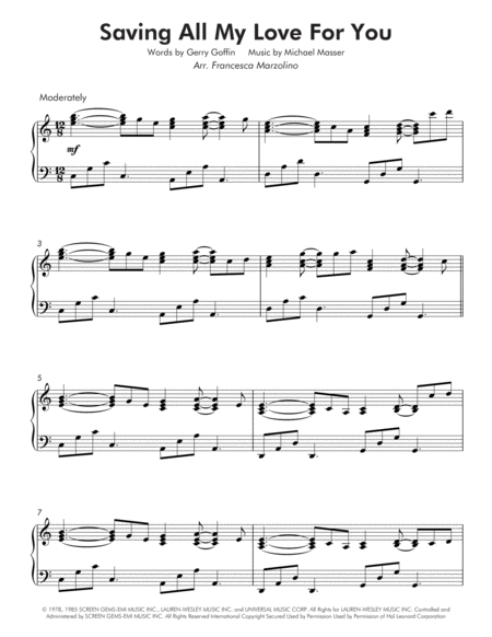 Saving All My Love For You (Late Intermediate Piano) image number null