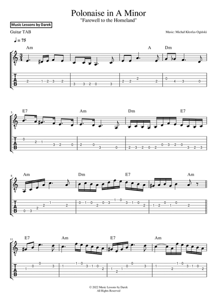 Polonaise in A Minor (GUITAR TAB) "Farewell to the Homeland" [Michał Kleofas Ogiński] image number null