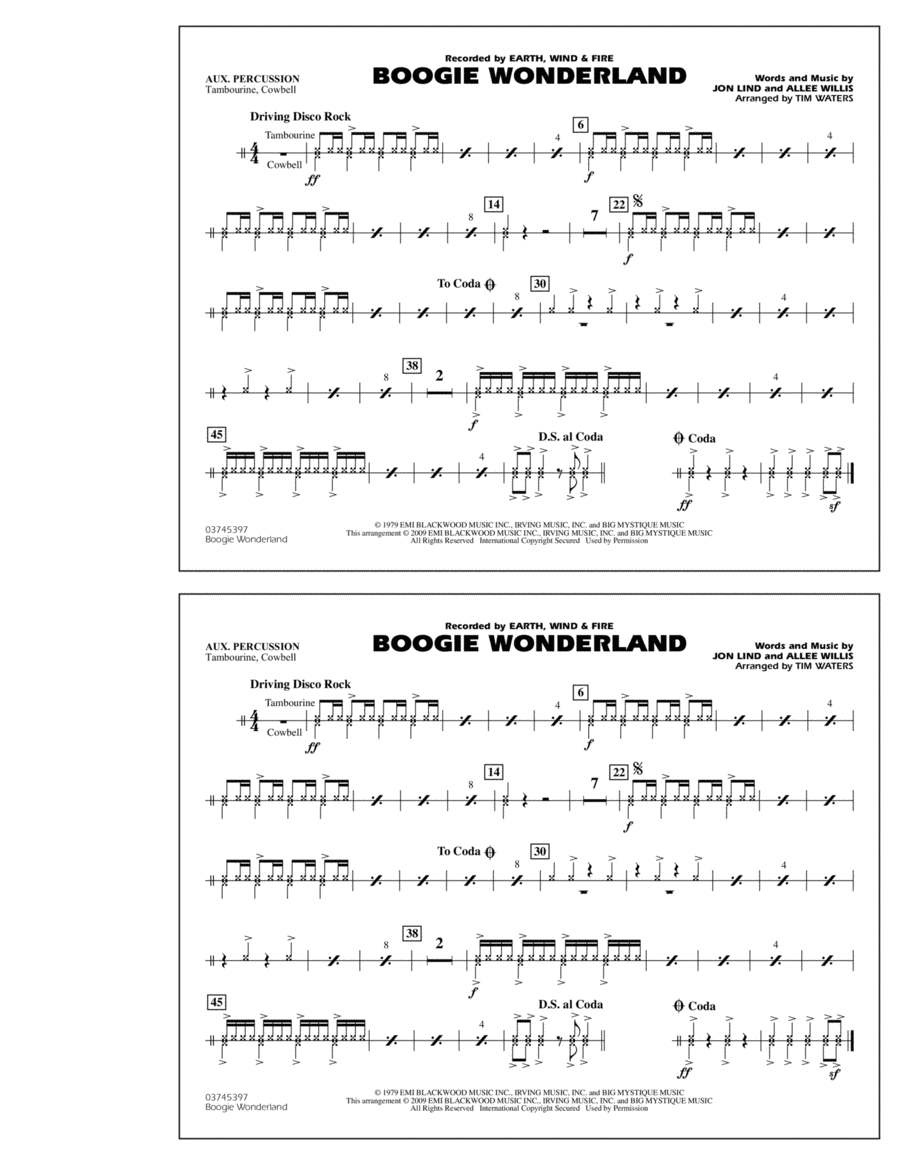 Boogie Wonderland - Aux Percussion Percussion scores gallery preview page 1